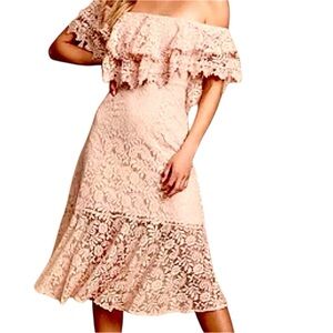Lulus Soft Pink Lace Midi Dress NWOT S